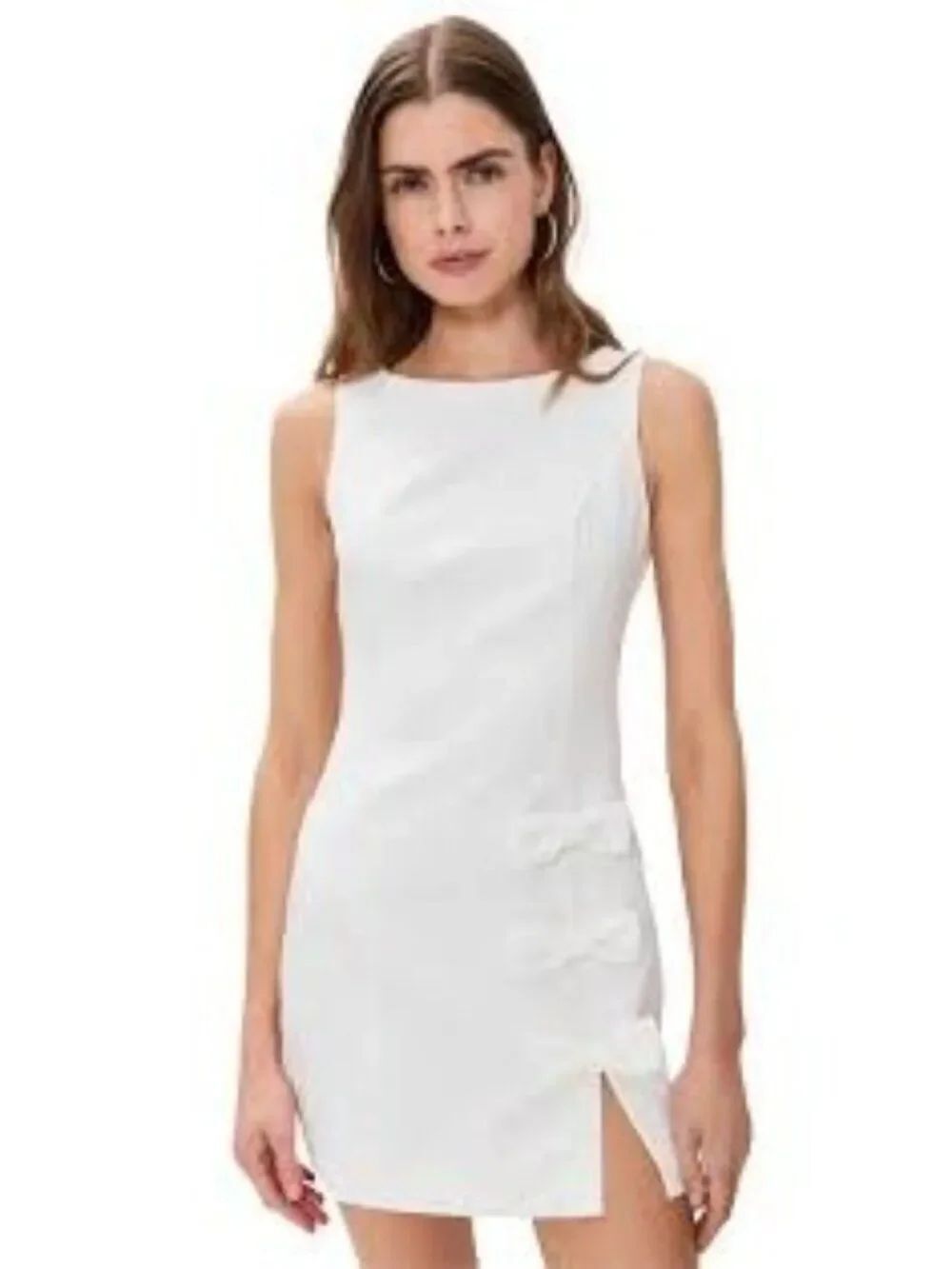 Adrianna Papell Women’s White Sleeveless Crepe Bow Short Dress Size 6